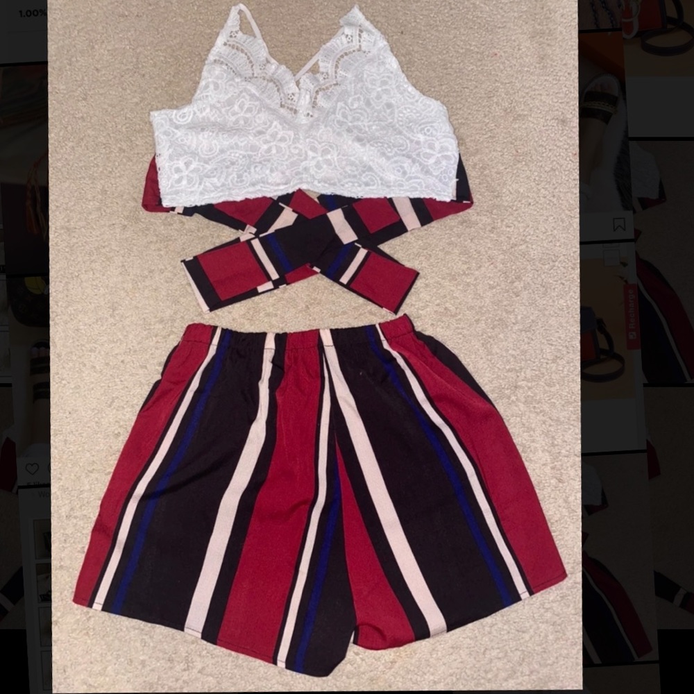 Burgundy and white striped 2 piece